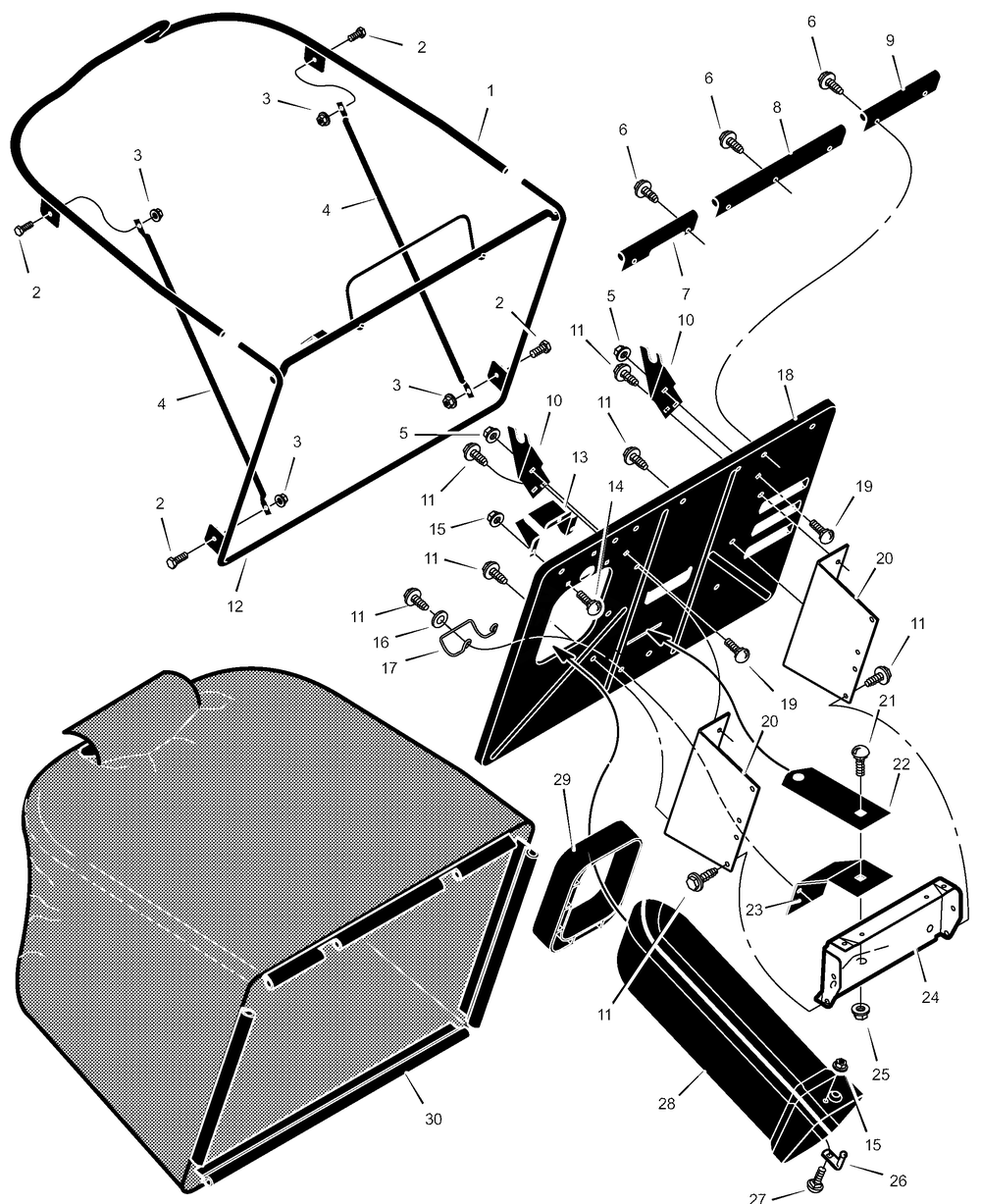 Grass Bagger Diagram and Parts List for 312002X98A 2003 Briggs and Stratton Lawn Tractor